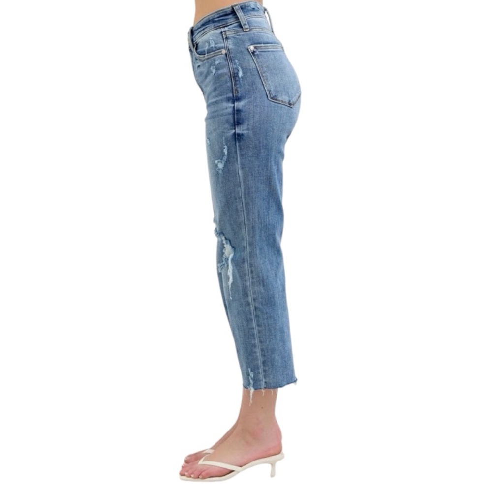 Judy Blue Full Size High Waist Destroy Crop Wide Leg Jeans Plus Size - Picture 6 of 16
